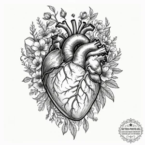 Tattoo design a human anatomical heart, with... - эскиз тату (№1751664879_0, 04.07.2025 21:34) — tattoo-photo.ru