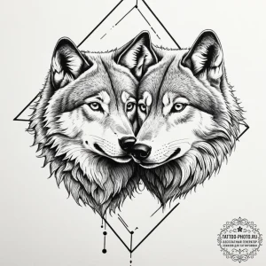 Tattoo sketch a wolf head (male) and a wolfes... - эскиз тату (№1751664951_0, 04.07.2025 21:35) — tattoo-photo.ru
