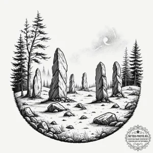A linework tattoo of the standing stones at c... - эскиз тату (№1751665108_0, 04.07.2025 21:38) — tattoo-photo.ru