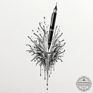 Fountain pen with an ink spill, concept art f... - эскиз тату (№1751665951_0, 04.07.2025 21:52) — tattoo-photo.ru