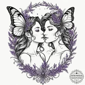 Tattoo sketch gemini twins surrounded by flow... - эскиз тату (№1751666698_0, 04.07.2025 22:04) — tattoo-photo.ru