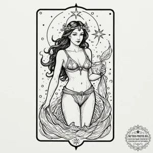 Tattoo sketch aquarius's water-bearer with th... - эскиз тату (№1751667621_0, 04.07.2025 22:20) — tattoo-photo.ru
