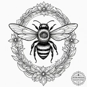 Bee, tattoo flash sheet design, on a clean wh... - эскиз тату (№1751667957_0, 04.07.2025 22:25) — tattoo-photo.ru