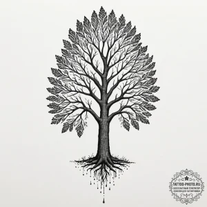 Tattoo sketch a single, powerful tree with it... - эскиз тату (№1751668469_0, 04.07.2025 22:34) — tattoo-photo.ru