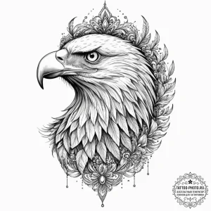 Eagle, ink illustration for tattoo, ornamenta... - эскиз тату (№1751669322_0, 04.07.2025 22:48) — tattoo-photo.ru