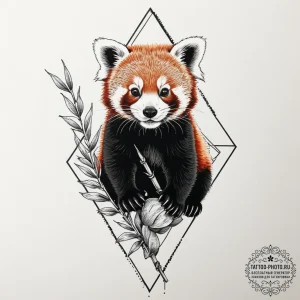A red panda on a bamboo stalk, tattoo sketch... - эскиз тату (№1751670502_0, 04.07.2025 23:08) — tattoo-photo.ru