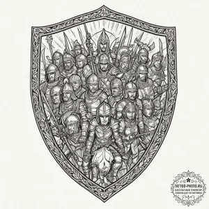 Tattoo sketch a powerful shield wall of ancie... - эскиз тату (№1751670586_0, 04.07.2025 23:09) — tattoo-photo.ru