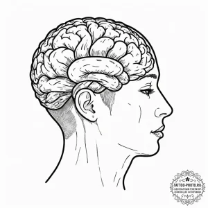 Human head with exposed holographic brain, in... - эскиз тату (№1751670670_0, 04.07.2025 23:11) — tattoo-photo.ru