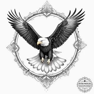 Tattoo design a majestic bald eagle in flight... - эскиз тату (№1751671852_0, 04.07.2025 23:30) — tattoo-photo.ru