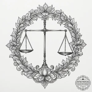 Tattoo sketch libra's scales, appearing as an... - эскиз тату (№1751672443_0, 04.07.2025 23:40) — tattoo-photo.ru