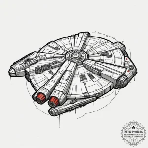 The millennium falcon blueprint, artistic tat... - эскиз тату (№1751673035_0, 04.07.2025 23:50) — tattoo-photo.ru