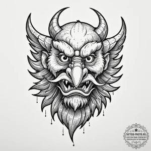 A tengu with a long nose, artistic tattoo ske... - эскиз тату (№1751673881_0, 05.07.2025 00:04) — tattoo-photo.ru