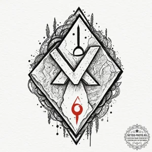 Rune stone, concept art for tattoo, trash pol... - эскиз тату (№1751674138_0, 05.07.2025 00:08) — tattoo-photo.ru