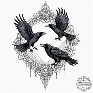 Huginn and muninn (odin's ravens), tattoo ske... - эскиз тату (№1751677628_0, 05.07.2025 01:07) — tattoo-photo.ru
