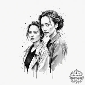 A watercolor sketch of the main characters fr... - эскиз тату (№1751677797_0, 05.07.2025 01:09) — tattoo-photo.ru