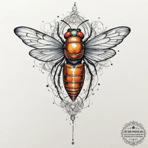 Tattoo sketch a cicada with a body that is a... - эскиз тату (№1751678664_0, 05.07.2025 01:24) — tattoo-photo.ru