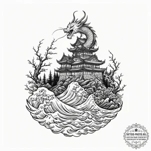 Tattoo sketch a pixelated castle silhouette o... - эскиз тату (№1751680357_0, 05.07.2025 01:52) — tattoo-photo.ru