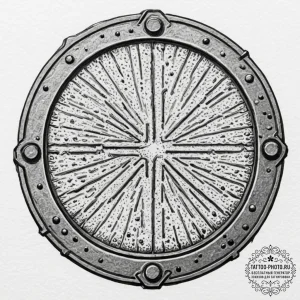 A detailed shot of a manhole cover on a wet c... - эскиз тату (№1751681286_0, 05.07.2025 02:08) — tattoo-photo.ru