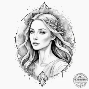 A watercolor portrait of galadriel, surrounde... - эскиз тату (№1751682380_0, 05.07.2025 02:26) — tattoo-photo.ru