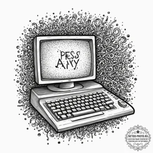 Tattoo design a stylized "press any key" mess... - эскиз тату (№1751682896_0, 05.07.2025 02:34) — tattoo-photo.ru