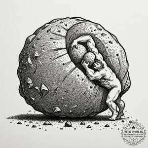 Sisyphus pushing the boulder, concept art for... - эскиз тату (№1751683770_0, 05.07.2025 02:49) — tattoo-photo.ru