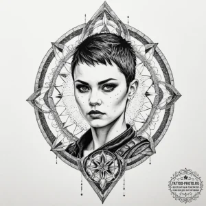 A graphic sketch of furiosa with her war rig... - эскиз тату (№1751683942_0, 05.07.2025 02:52) — tattoo-photo.ru