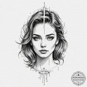 Glitch art portrait, artistic tattoo sketch,... - эскиз тату (№1751684026_0, 05.07.2025 02:53) — tattoo-photo.ru