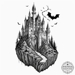 A sketch of a gothic castle on a cliff, dracu... - эскиз тату (№1751684880_0, 05.07.2025 03:08) — tattoo-photo.ru