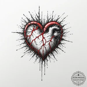 Heart, concept art for tattoo, black and red... - эскиз тату (№1751685483_0, 05.07.2025 03:18) — tattoo-photo.ru
