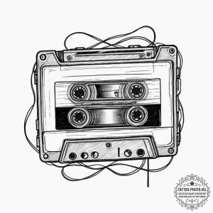 A neo-traditional tattoo of a cassette tape l... - эскиз тату (№1751687455_0, 05.07.2025 03:50) — tattoo-photo.ru