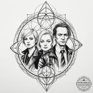 A trash polka portrait of the main characters... - эскиз тату (№1751687710_0, 05.07.2025 03:55) — tattoo-photo.ru