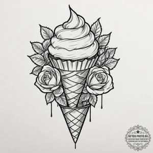 Tattoo design a tiny, stylized cupcake or ice... - эскиз тату (№1751688805_0, 05.07.2025 04:13) — tattoo-photo.ru