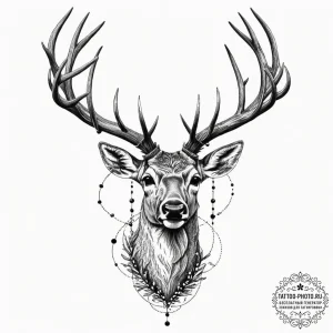 A deer with antlers made of dead branches and... - эскиз тату (№1751689209_0, 05.07.2025 04:20) — tattoo-photo.ru