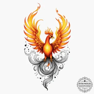 Tattoo sketch a phoenix, its body a swirling... - эскиз тату (№1751689602_0, 05.07.2025 04:26) — tattoo-photo.ru