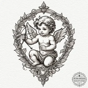 Cupid, concept art for tattoo, on a clean whi... - эскиз тату (№1751689687_0, 05.07.2025 04:28) — tattoo-photo.ru