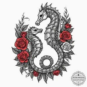 Seahorse, tattoo flash sheet design, on a cle... - эскиз тату (№1751690285_0, 05.07.2025 04:38) — tattoo-photo.ru