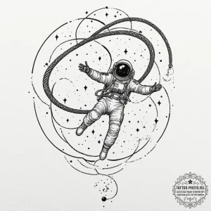 Tattoo design an astronaut, floating in the v... - эскиз тату (№1751691398_0, 05.07.2025 04:56) — tattoo-photo.ru