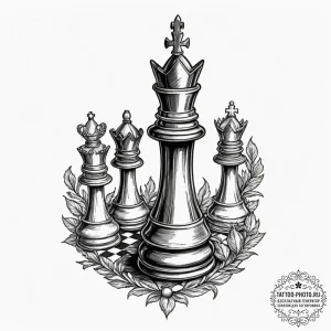 A single chess piece (e.g., the queen), tatto... - эскиз тату (№1751693596_0, 05.07.2025 05:33) — tattoo-photo.ru