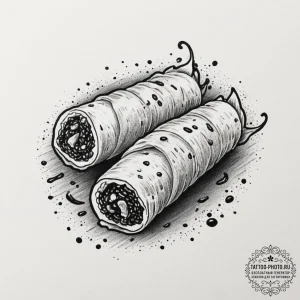 Tattoo sketch 'sushi roll' on one, 'soy sauce... - эскиз тату (№1751693997_0, 05.07.2025 05:39) — tattoo-photo.ru
