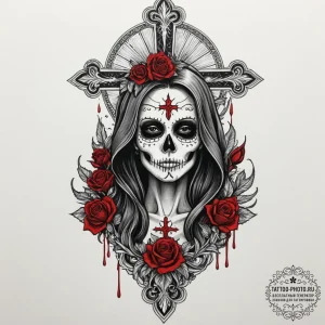 Santa muerte, artistic tattoo sketch, on a cl... - эскиз тату (№1751697485_0, 05.07.2025 06:38) — tattoo-photo.ru