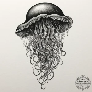 Tattoo sketch a cosmic jellyfish, its bell a... - эскиз тату (№1751698452_0, 05.07.2025 06:54) — tattoo-photo.ru