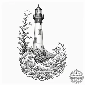 Lighthouse, concept art for tattoo, muted col... - эскиз тату (№1751699206_0, 05.07.2025 07:06) — tattoo-photo.ru