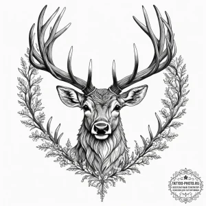 Tattoo design a majestic stag, antlers strong... - эскиз тату (№1751699379_0, 05.07.2025 07:09) — tattoo-photo.ru