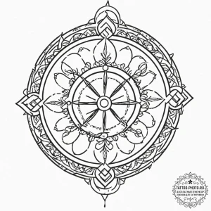 Tattoo design: a kolovrat surrounded by a rin... - эскиз тату (№1751701923_0, 05.07.2025 07:52) — tattoo-photo.ru