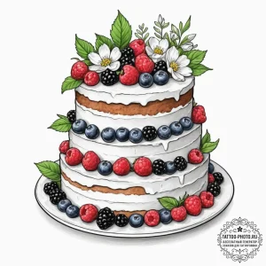 A beautiful, multi-layered cake decorated wit... - эскиз тату (№1751703048_0, 05.07.2025 08:10) — tattoo-photo.ru