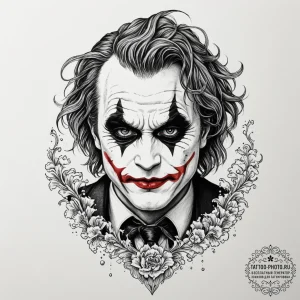 A sketch of the joker from the dark knight, h... - эскиз тату (№1751703219_0, 05.07.2025 08:13) — tattoo-photo.ru