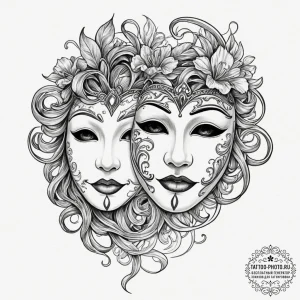 Tattoo design two halves of a theatre mask, o... - эскиз тату (№1751703986_0, 05.07.2025 08:26) — tattoo-photo.ru