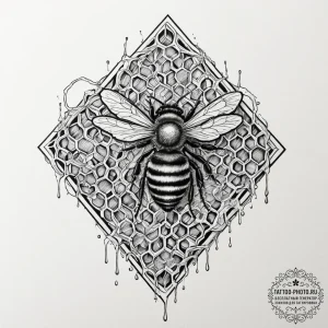 A close-up of a fresh piece of honeycomb, dri... - эскиз тату (№1751704666_0, 05.07.2025 08:37) — tattoo-photo.ru