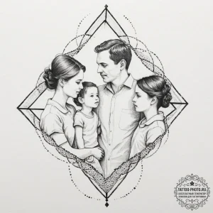 Tattoo sketch a family portrait in a simple,... - эскиз тату (№1751704932_0, 05.07.2025 08:42) — tattoo-photo.ru