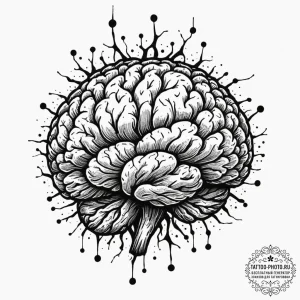 Tattoo sketch a human brain, with the neural... - эскиз тату (№1751705368_0, 05.07.2025 08:49) — tattoo-photo.ru